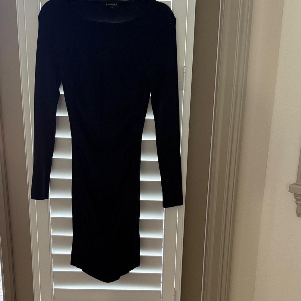 Express Black Long-Sleeve Bodycon sweater Midi Dress